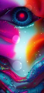 Surreal colorful eye art with vibrant hues and abstract design.