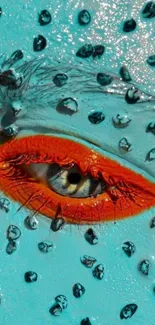 Unique eye art wallpaper with vibrant colors and texture on a teal blue background.