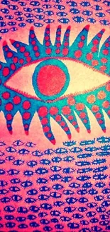 Abstract eye art wallpaper with vibrant colors and patterns.