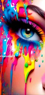 Colorful eye art with dripping paint design.