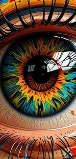 Vibrant eye illustration with colorful abstract details.