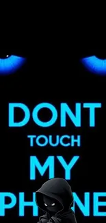 Blue eyes warning phone wallpaper with dark design.