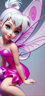 Vibrant fairy with pink wings in digital art style, perfect for mobile screens.