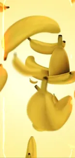 Vibrant bananas floating in a yellow background.