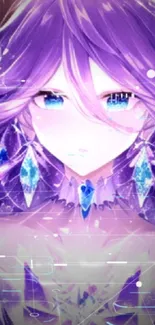 A mesmerizing violet anime character with sparkling blue eyes and intricate details.