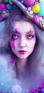 Fantasy art portrait with vibrant colors and surreal themes.