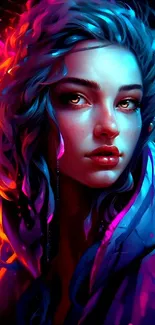 Vibrant fantasy art portrait with luminous colors for mobile wallpaper.