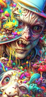 Surreal colorful fantasy art wallpaper with vibrant characters.