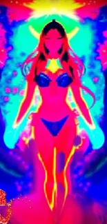 Vibrant fantasy art wallpaper with neon colors and glowing character.