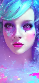 Colorful fantasy wallpaper featuring a surreal face and vibrant hues.