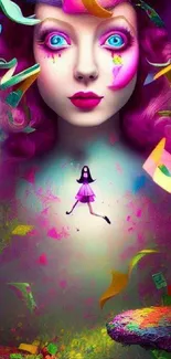 Vibrant surreal fantasy art wallpaper with colorful and whimsical design.