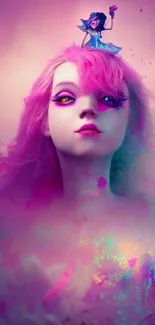 Fantasy art wallpaper with pink and purple hues, perfect for mobile screens.