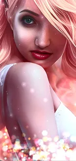 Vibrant fantasy art mobile wallpaper featuring a captivating pink portrait.