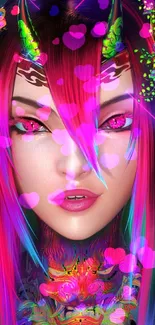 Vibrant neon fantasy art wallpaper with intricate and colorful details.