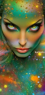 Colorful fantasy face mobile wallpaper with vibrant cosmic art.