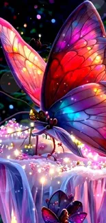 Colorful fantasy butterfly artwork on a glowing background.