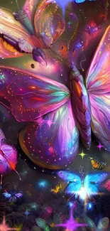 Vibrant butterfly fantasy art with neon colors.