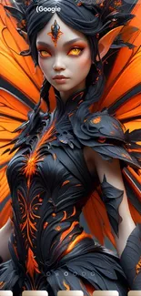 Fantasy character with orange butterfly wings in a dynamic artwork.