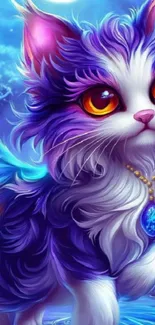 Vibrant fantasy cat art in vivid colors.