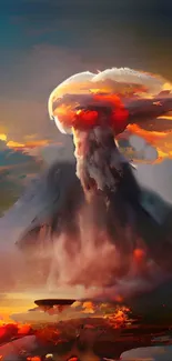 Surreal digital artwork of vibrant fiery clouds in a fantasy landscape.