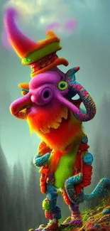 A vibrant and whimsical fantasy creature in a colorful setting.