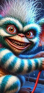 Vibrant fantasy creature with colorful stripes and large eyes.