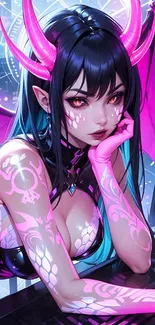 Anime demon character with vibrant pink details.