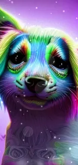 Colorful fantasy dog on a purple background wallpaper.