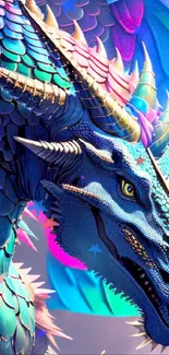 Colorful fantasy dragon mobile wallpaper with vibrant blue and pink hues.