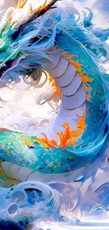 Vibrant dragon fantasy art with bright colors swirling.