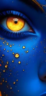 Blue face with golden eye details art.