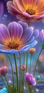 Digitally illustrated fantasy flowers in vibrant colors.