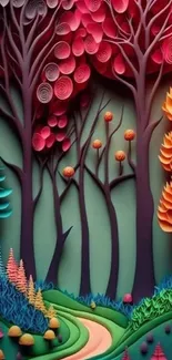 Vibrant fantasy forest wallpaper with colorful trees.