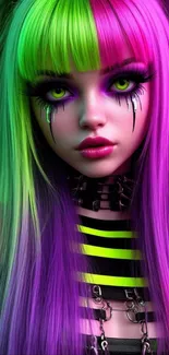 Colorful neon fantasy hair art portrait wallpaper