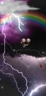 Colorful fantasy scene with lightning and airship.