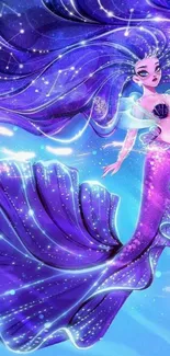 Fantasy mermaid art with glowing purple hues and vibrant details.