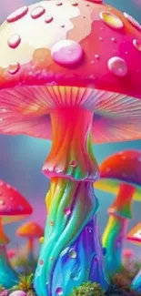 Vibrant rainbow-colored mushroom wallpaper under mystical light.
