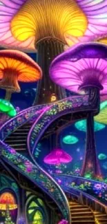 Colorful glowing mushrooms in a fantasy world.
