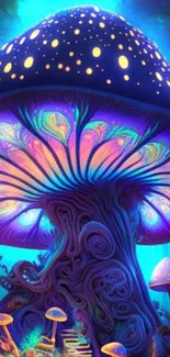 Fantasy mushroom digital art wallpaper with vibrant colors.