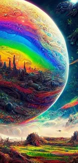 Vibrant fantasy planet with cosmic scenery and colorful landscapes wallpaper.