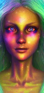 Vibrant neon portrait with dazzling colors and futuristic design.