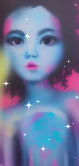 Colorful fantasy portrait wallpaper with pink and blue hues.