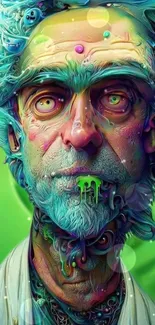 Vibrant surreal fantasy portrait with vivid colors and intricate details.