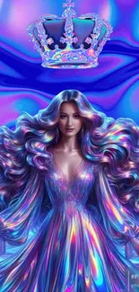 Fantasy princess with vibrant colors and a crown on a purple-blue background.