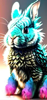 Fantasy rabbit with vibrant blue and purple colors on mobile wallpaper.