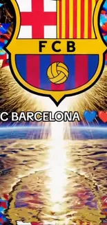 Bright FC Barcelona wallpaper with logo and dynamic effects.