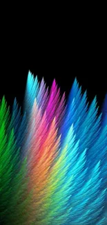 Abstract mobile wallpaper with vibrant feathers in gradient hues.