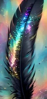 Colorful feather artwork with vibrant hues.