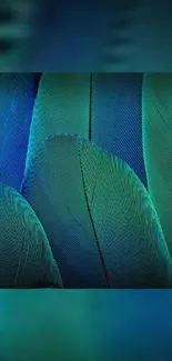 Vibrant blue and green feather pattern wallpaper.