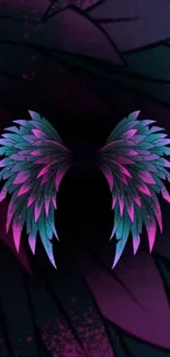 Vibrant teal and purple feathered wings wallpaper design.